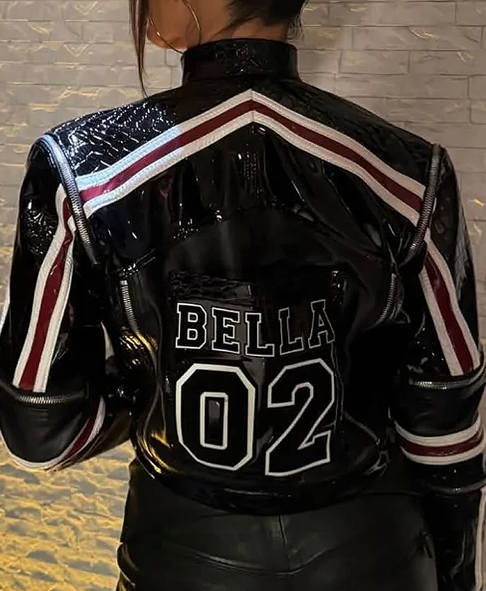WWE RAW Nikki Bella Cropped Black Leather 02 Moto Jacket Back