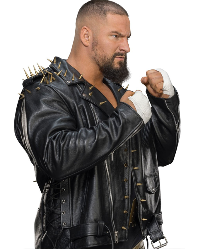 WWE - Survivor Series Bron Breakker Spiked Black Leather Biker Jacket Right