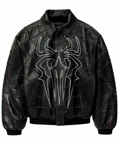 Zendaya 2026 Spider-Man Black Leather Bomber Jacket Front