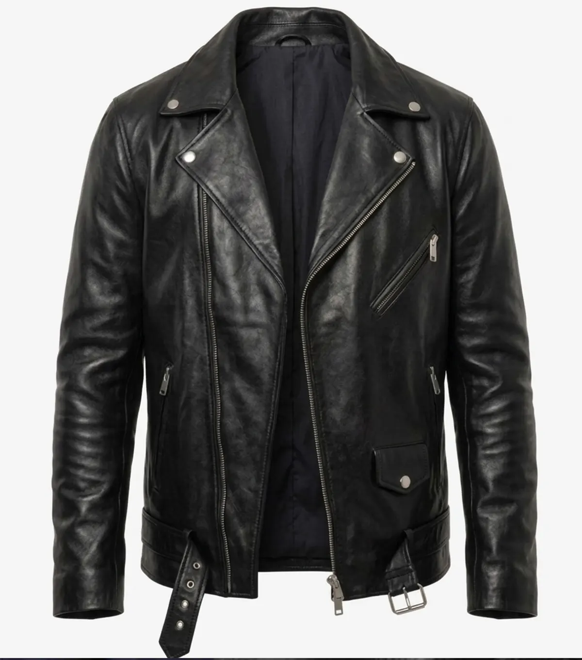 buy Asymmetrical Jacket Mens Real Leather with Sheepskin