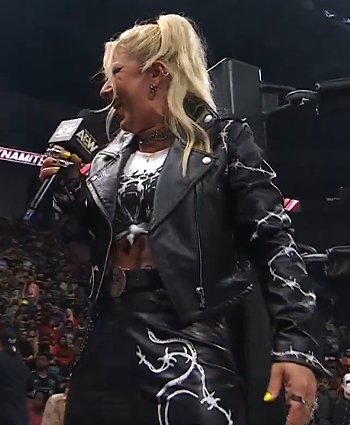 2026 AEW Rebel Heart Dynamite Thekla Kaischauri Black Leather Jacket Front