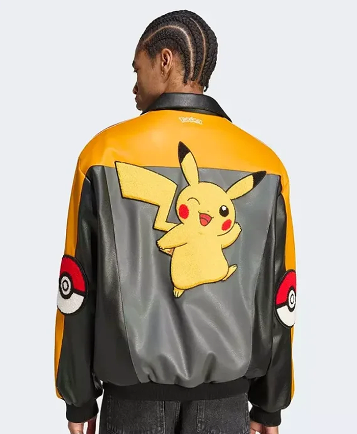 2026 Adidas Originals x Pikachu x 8 Ball Leather Bomber Jacket Back