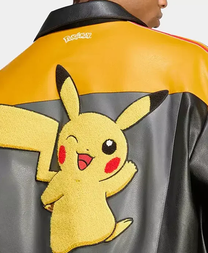 2026 Adidas Originals x Pikachu x 8 Ball Leather Bomber Jacket Closeup