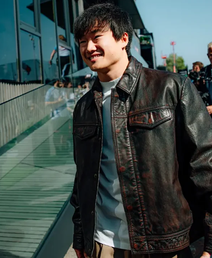 2026 Italian GP Yuki Tsunoda Black Leather Jacket Right