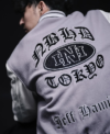 2026 Jeff Hamilton x Neighbourhood Grey and White Nbhd Tokyo Varsity Jacket Back