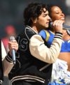 2026 NFL Halftime Show Joe Jonas Black and Off White Varsity Jacket Right