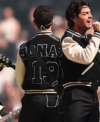 2026 NFL Halftime Show Kevin Jonas Black and Off White Varsity Jacket Back