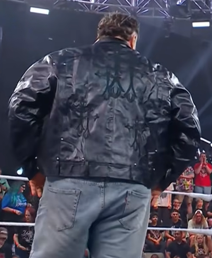 2026 NXT Face To Face Heated Promo Mason Rook Black Leather Jacket Back