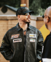 2026 Street Photoshoot J Balvin Vanson Spider Web Black Leather Racing Jacket