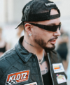 2026 Street Photoshoot J Balvin Vanson Spider Web Black Leather Racing Jacket Closeup