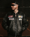 2026 Street Photoshoot J Balvin Vanson Spider Web Black Leather Racing Jacket Front