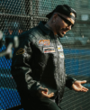 2026 Street Photoshoot J Balvin Vanson Spider Web Black Leather Racing Jacket Right