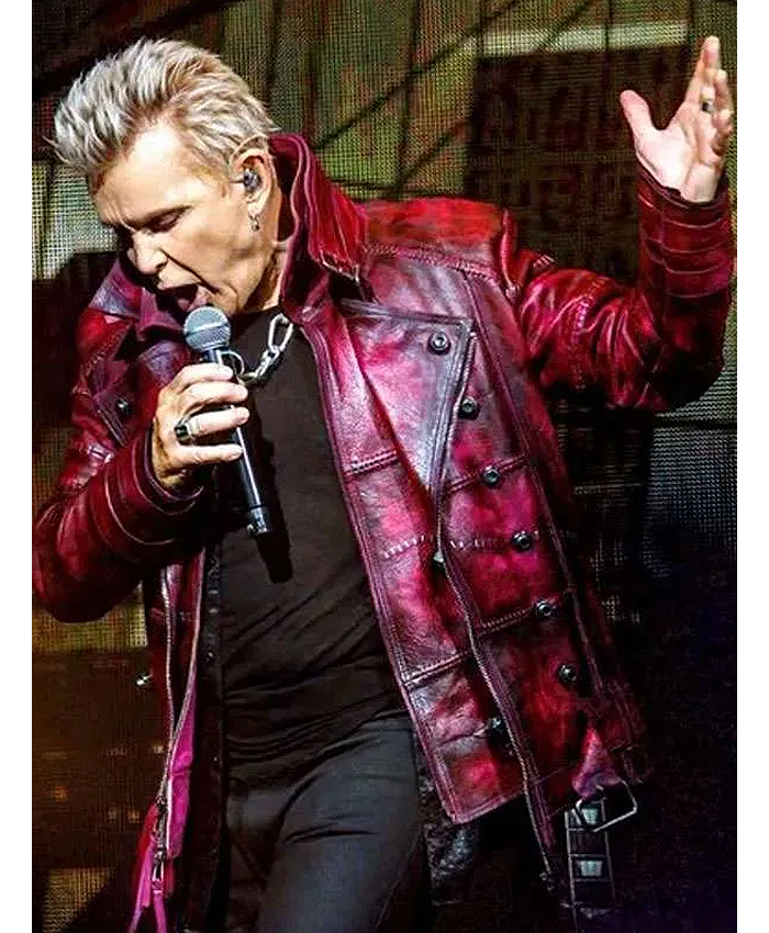 American Idol 2026 Billy Idol Distressed Red Leather Jacket Front