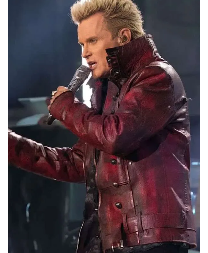 American Idol 2026 Billy Idol Distressed Red Leather Jacket Right