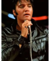 American Singer Elvis Presley Black Leather Jacket Closeup