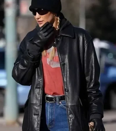Bella Hadid Black Leather Jacket