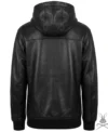 Black Kangaroo Pocket Leather Hoodie back view