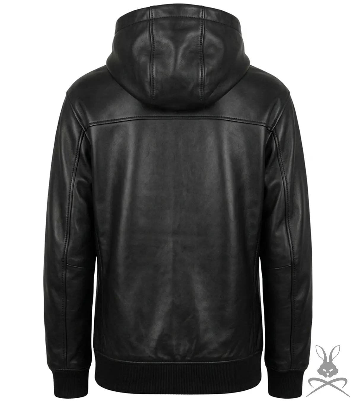 Black Kangaroo Pocket Leather Hoodie back view
