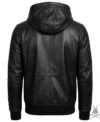 Black Zip Pocket Leather Hoodie back