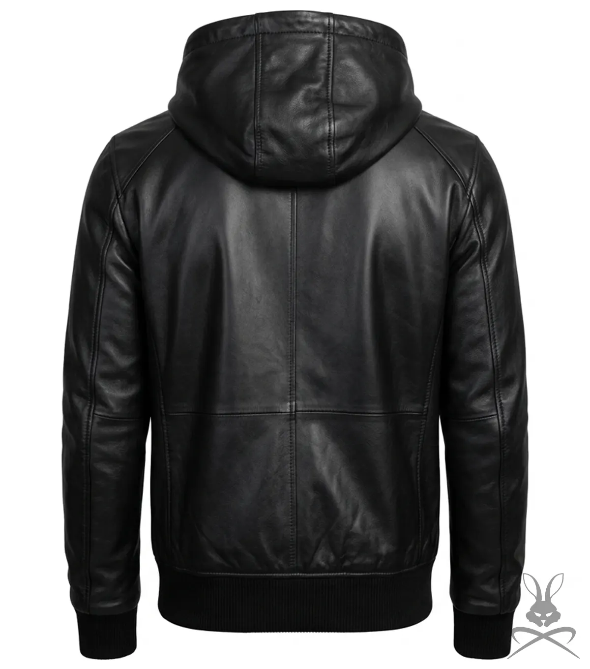 Black Zip Pocket Leather Hoodie back