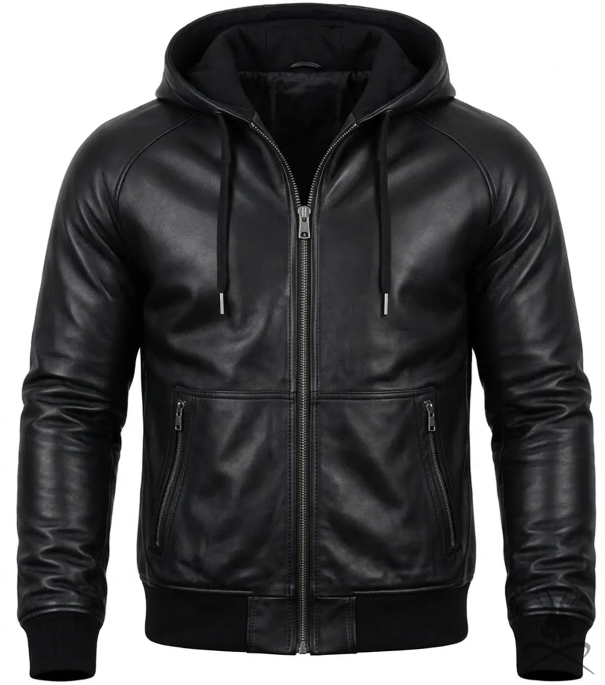 Black Zip Pocket Leather Hoodie