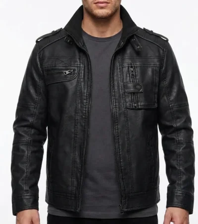 Bonanza Leather Jacket with Stand Collar