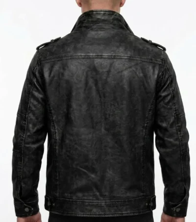 Bonanza Leather Jacket with Stand Collar back