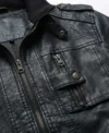 Bonanza Leather Jacket with Stand Collar close up
