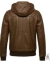 Brown Chest Pocket Leather Hoodie back