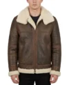 Brown Jacket with White Fur Sheepskin Leather