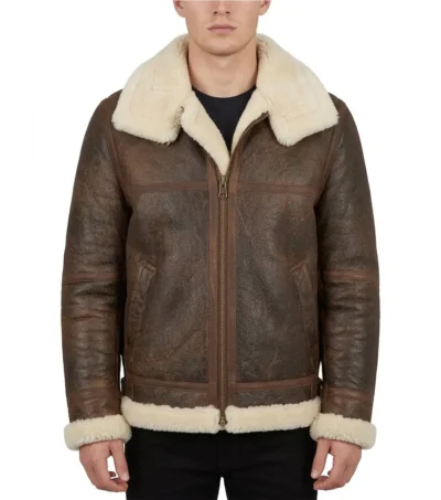Brown Jacket with White Fur Sheepskin Leather