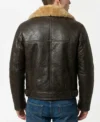 Brown Leather Zipper Jacket With Shearling Lining BACK