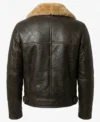 Brown Leather Zipper Jacket With Shearling Lining back view
