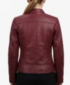 Burgundy Leather Cafe Racer Jacket for Women back