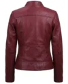 Burgundy Leather Cafe Racer Jacket for Women back view