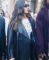 Buy Adria Arjona Milan Fashion Week 2026 Black Leather Coat
