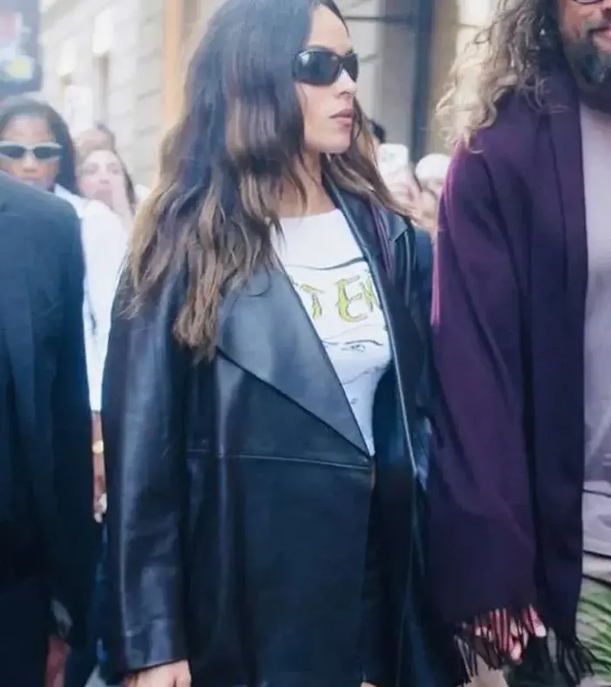 Buy Adria Arjona Milan Fashion Week 2026 Black Leather Coat