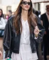 Buy Amelia Gray Milan Fashion Week Dark Brown Oversized Leather Bomber Jacket