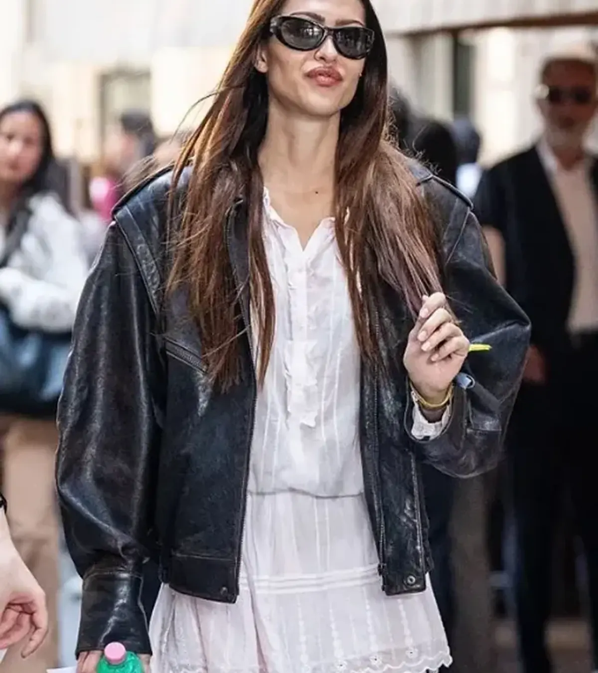 Buy Amelia Gray Milan Fashion Week Dark Brown Oversized Leather Bomber Jacket