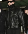 Buy BTS RM Incheon International Airport 2026 Black Leather Biker Jacket On Sale