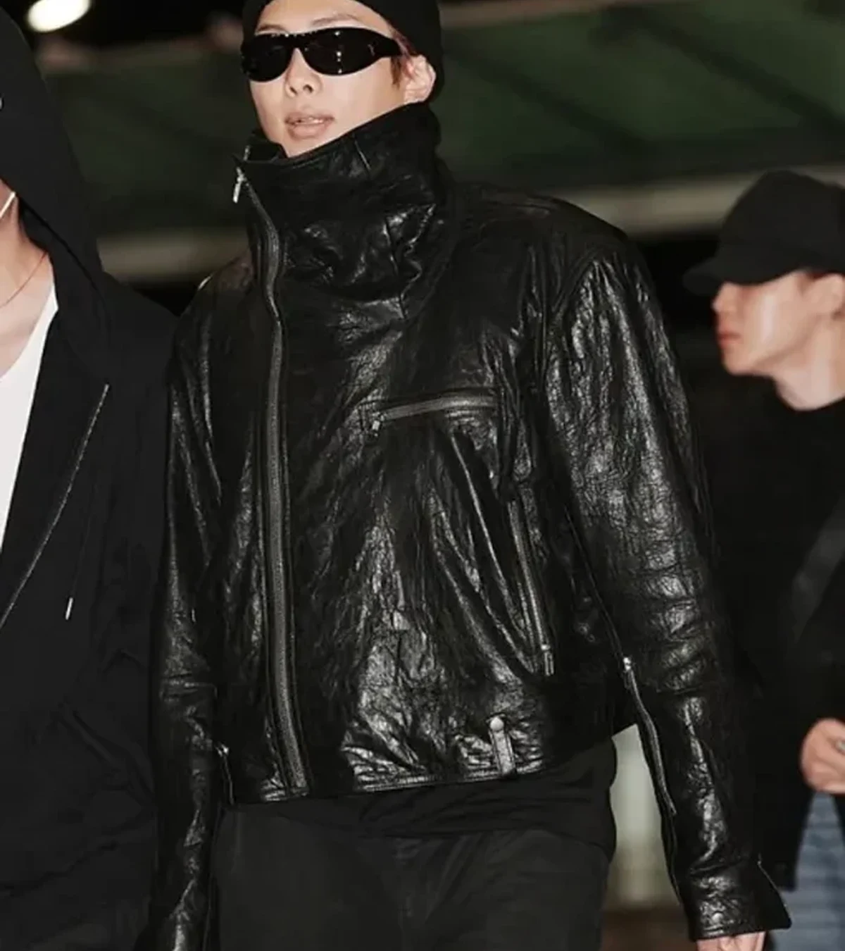 Buy BTS RM Incheon International Airport 2026 Black Leather Biker Jacket On Sale