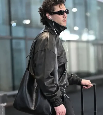 Buy Belmont Cameli Arriving Paris Fashion Week 2026 Black Bomber Leather Jacket On Sale