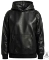 Buy Black Kangaroo Pocket Leather Hoodie