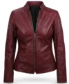 Buy Burgundy Leather Cafe Racer Jacket for Women