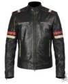 Buy Classic Racer Black Leather Jacket with Red Stripes