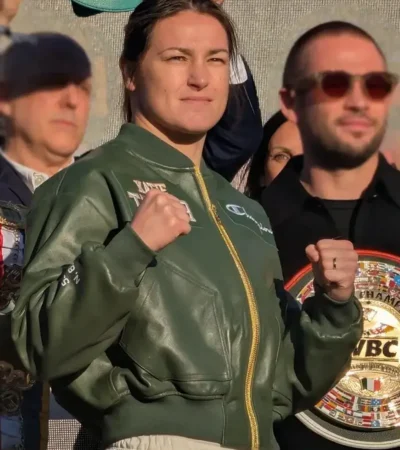 Buy Croke Park Event 2026 Katie Taylor Green Leather Jacket On Sale