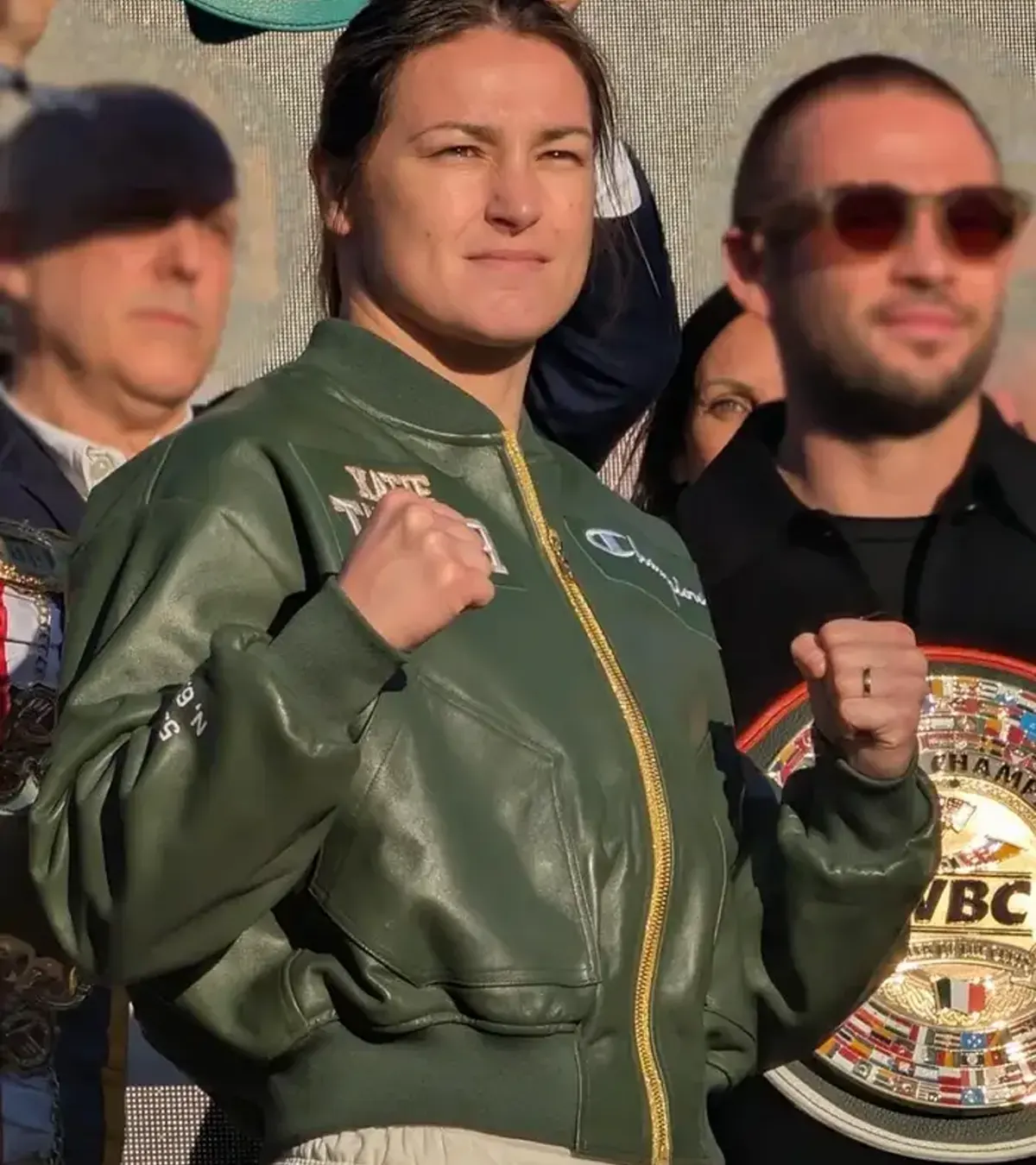 Buy Croke Park Event 2026 Katie Taylor Green Leather Jacket On Sale