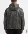 Buy Distressed Genuine Leather Hoodie in Black back