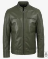 Buy Dodge Men's Green Cafe Racer Leather Jacket
