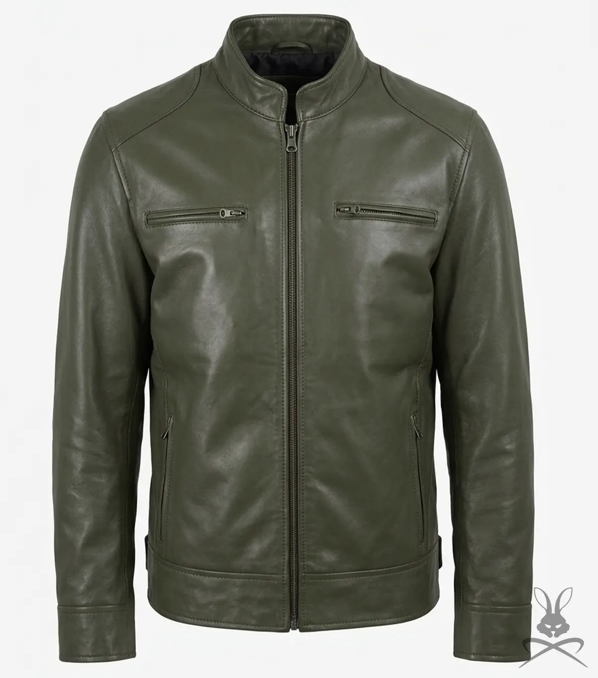 Buy Dodge Men's Green Cafe Racer Leather Jacket